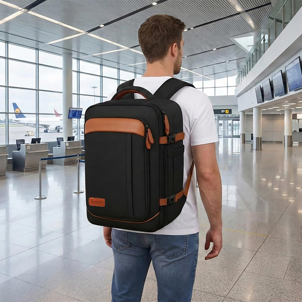 Vancropak 40L Travel Backpack Flight Approved Carry On for Men Women, Expandable Weekender Bag with 3 Packing Cubes, Water Resistant Anti - Theft Daypack fits 17.3" Laptop, Large Lightweight Luggage
