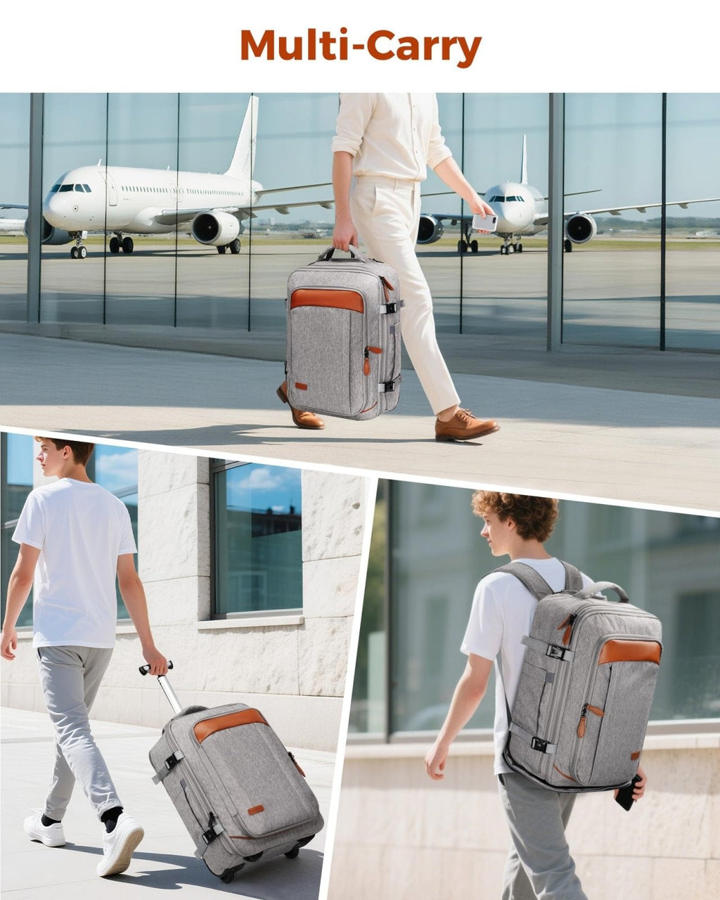 Vancropak Expandable Travel Rolling Backpack with Wheels, Airline Approved Wheeled Backpack with 3 Packing Cubes, 17 Inch Roller Carry on Luggage Suitcase Laptop Bag for Men Women, Grey