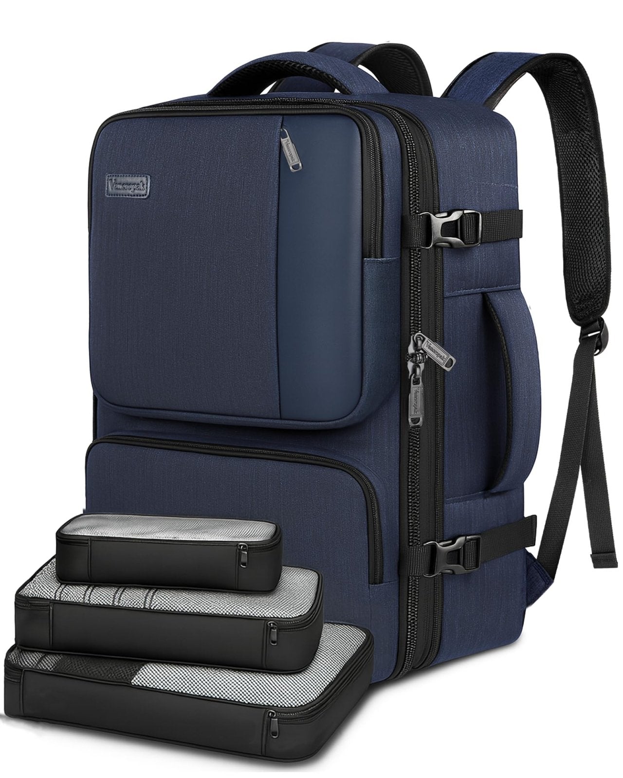 Vancropak Personal Item Backpack for Airlines, Expandable Travel Backpack with 3 Packing Cubes, TSA Flight Approved Carry on Travel Bag, Large Water Resistant Luggage Suitcase bag for Men Women, Blue