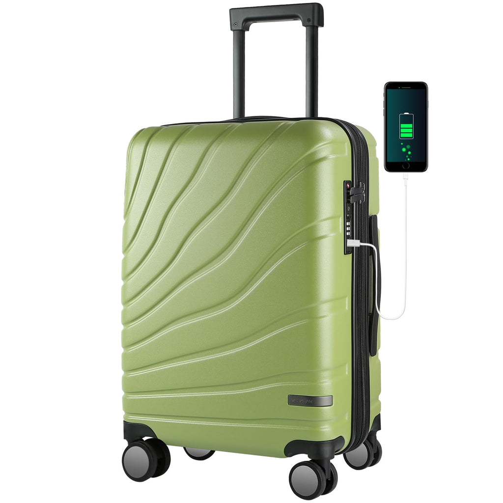 VANKEAN Carry On Luggage with Spinner Wheels & TSA Lock, Expandable Fashionable Hard Shell Suitcase airline approved，20 Inch Carry-On，Green