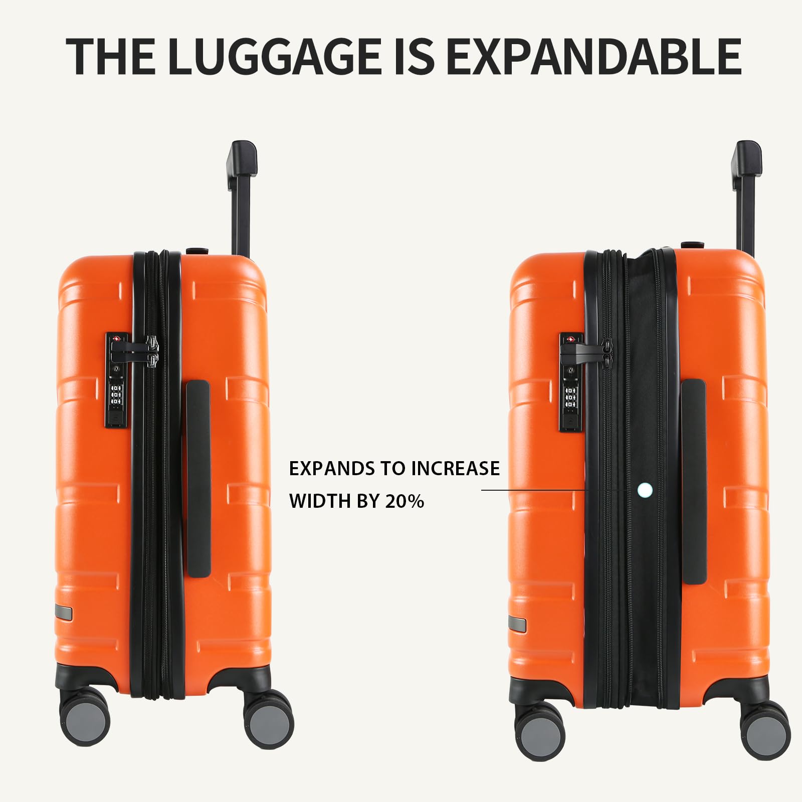 VANKEAN Carry On Luggage with Spinner Wheels & TSA Lock, Expandable Fashionable Hard Shell Suitcase airline approved，20 Inch Carry - On，Orange