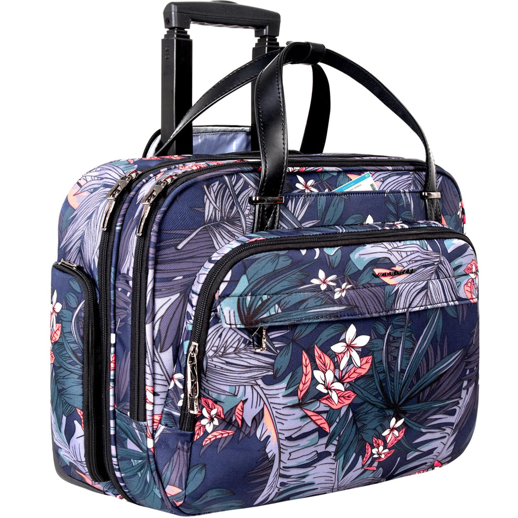 VANKEAN Rolling Laptop Case for Women, Premium Rolling Travel Bag Fits Up to 15.6 Inch Laptop Carry on Briefcase Water-Proof Overnight Computer Bags with RFID Pockets