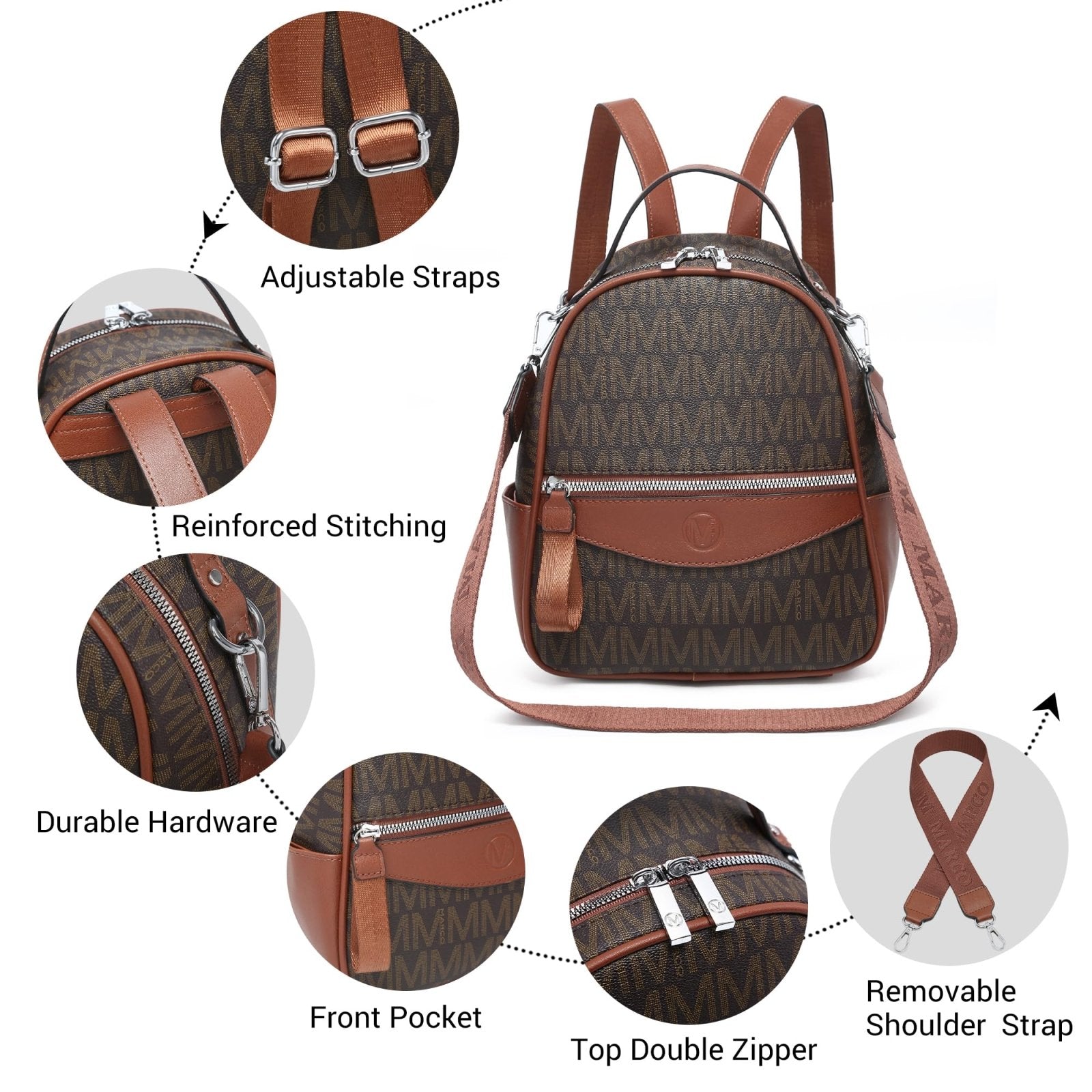 VANSARTO Mini Backpack Purse for Women Multi Pocket Small Backpacks Ladies Convertible Shoulder Handbags Designer Travel Backpack with Wide Strap, Coffee/Brown