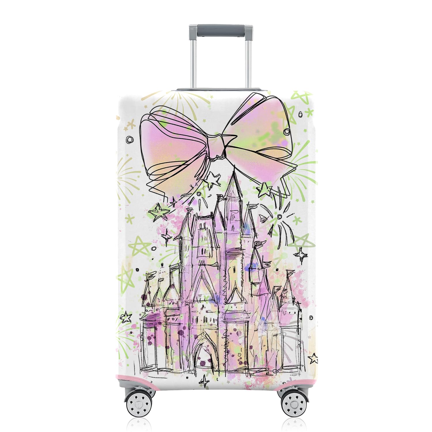 Vehcimbev Cartoon Castle Luggage Cover Washable Elastic Fireworks Bowknot Travel Suitcase Cover Anti-scratch Suitcase cover Fits 29-32 Inch Luggage Cover