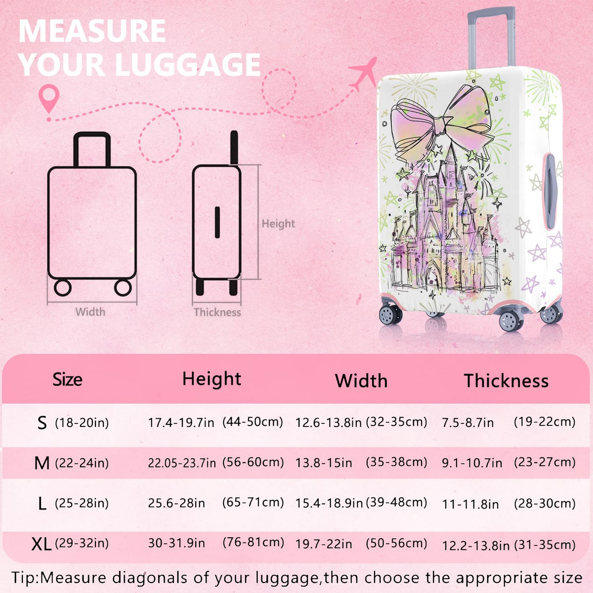 Vehcimbev Cartoon Castle Luggage Cover Washable Elastic Fireworks Bowknot Travel Suitcase Cover Anti - scratch Suitcase cover Fits 29 - 32 Inch Luggage Cover