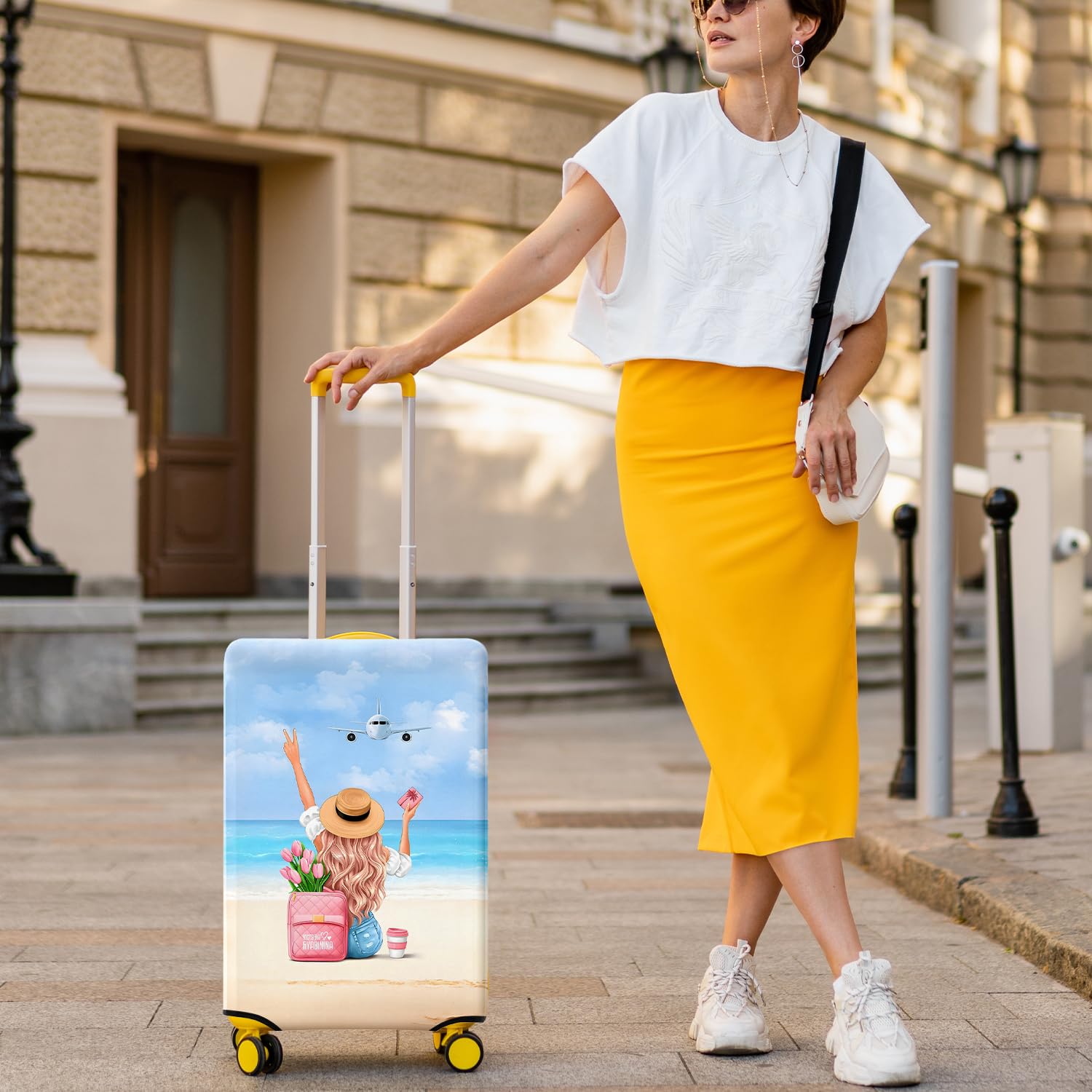 Vehcimbev Holiday Beach Luggage Cover Washable Elastic Gir/Women Aeroplane Travel Suitcase Cover Anti - scratch Suitcase cover Fits 29 - 32 Inch Luggage Cover