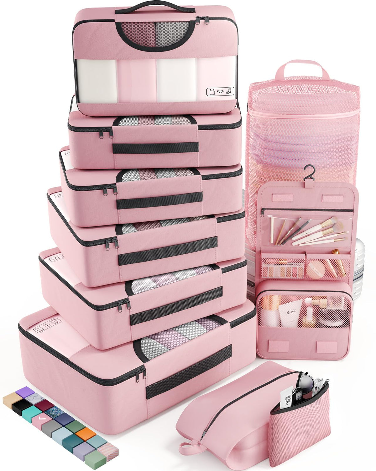Veken 10 Set Packing Cubes for Travel Essential, Suitcase Organizer Bags in 4 Sizes, Carry-On Luggage Accessories with Large Laundry & Hanging Toiletry Bag, Must-Have for Airplane, Road Trip & Camping