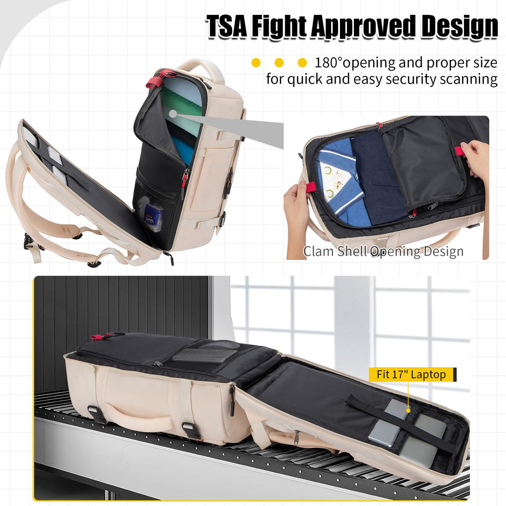 Velaybor 42L Travel Backpack with 4 Packing Cubes, TSA Friendly Flight Approved Carry - On Bag, Water - Resistant Business Backpack for Men Women, Fits 17.3" Laptop (Off - white)