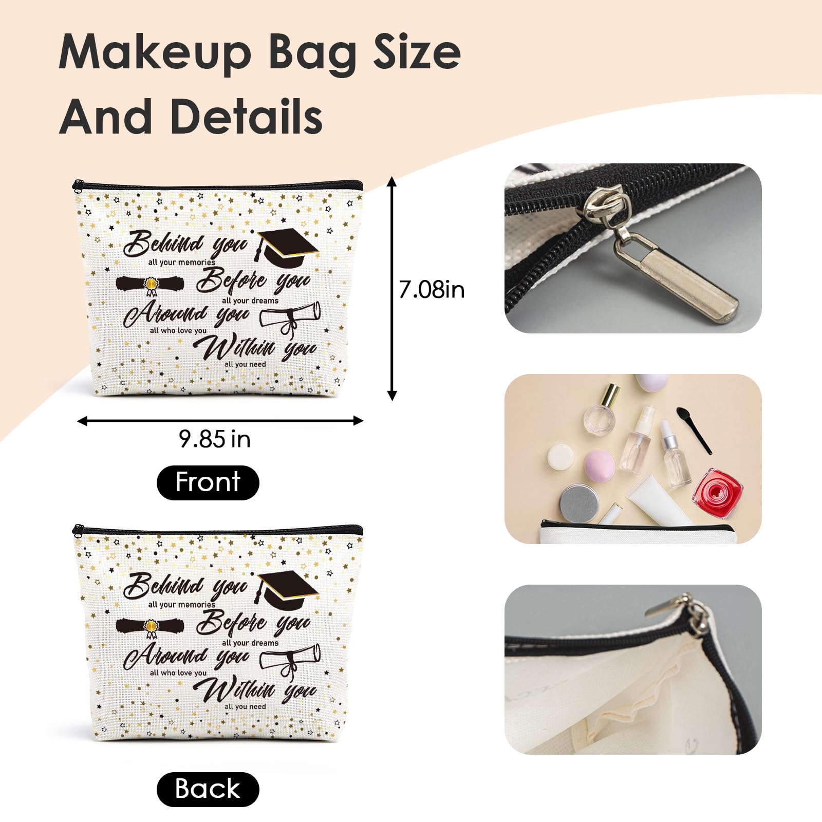 VeloKomo Graduation Gifts Makeup Bags - 2026 College Graduates Gift Cosmetic Bag High Class Grade Inspirational Small Toiletry Pouch Birthday Party Present for Her Girls Daughter Nurse Women Student