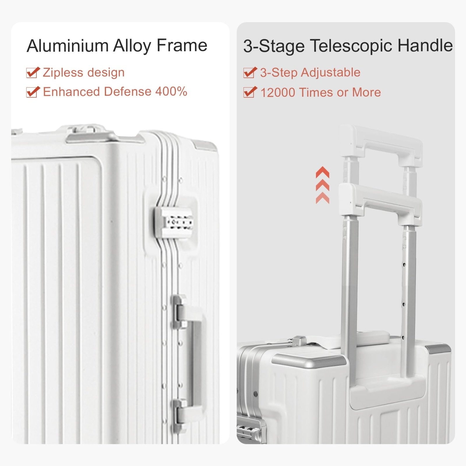 VentureVault Carry On Luggage 22x14x9 Airline Approved Aluminum Frame, 20 Inch Hard Shell Carry On Luggage, Suitcase Carry - on Zipperless Luggage, TSA Approved (White)
