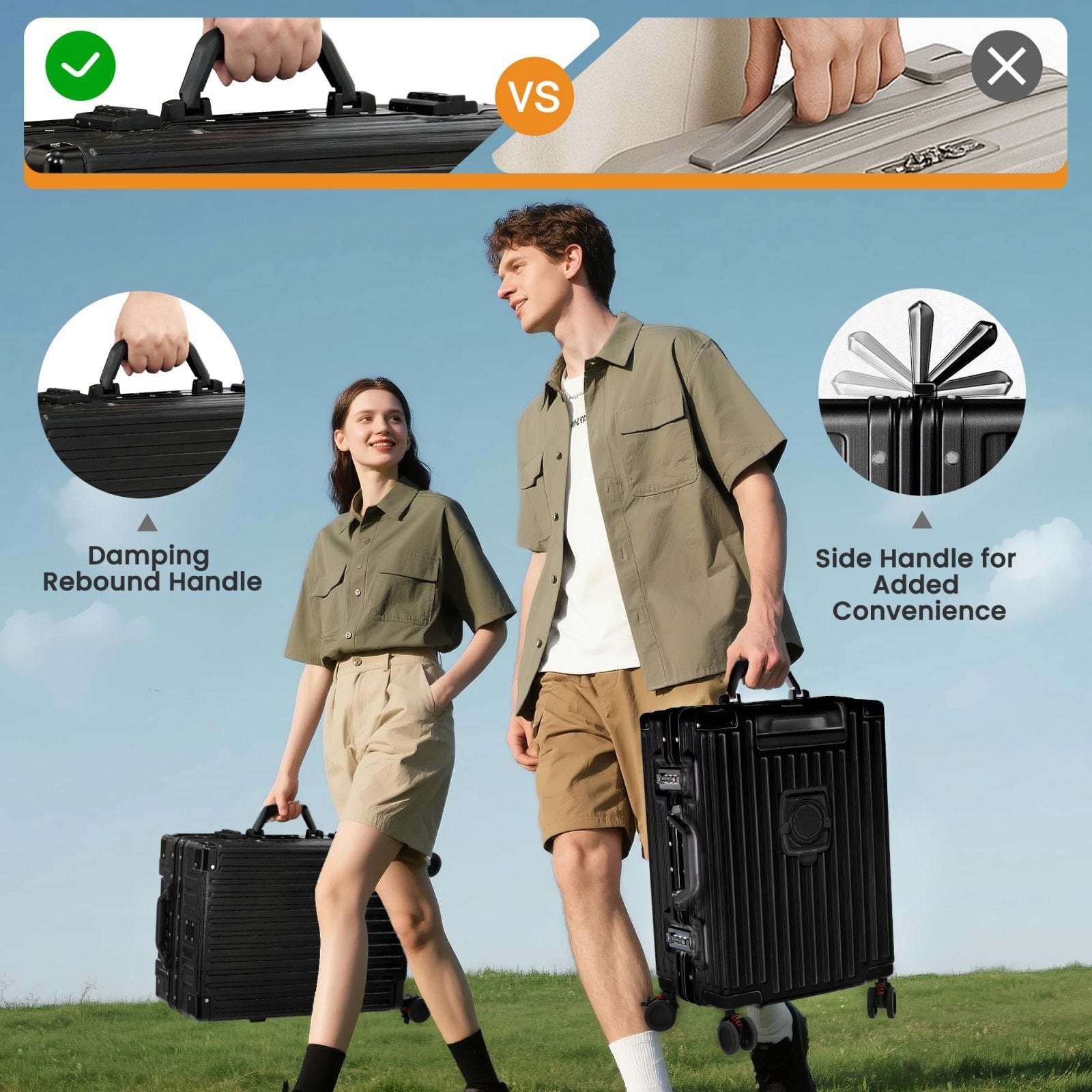 VentureVault Carry On Luggage 22x14x9 Airline Approved, Zipperless Luggage Carry On, Hard Shell Suitcases with TSA Lock, Lightweight Carry On Suitcases with Aluminum Frame (black, 20inch)