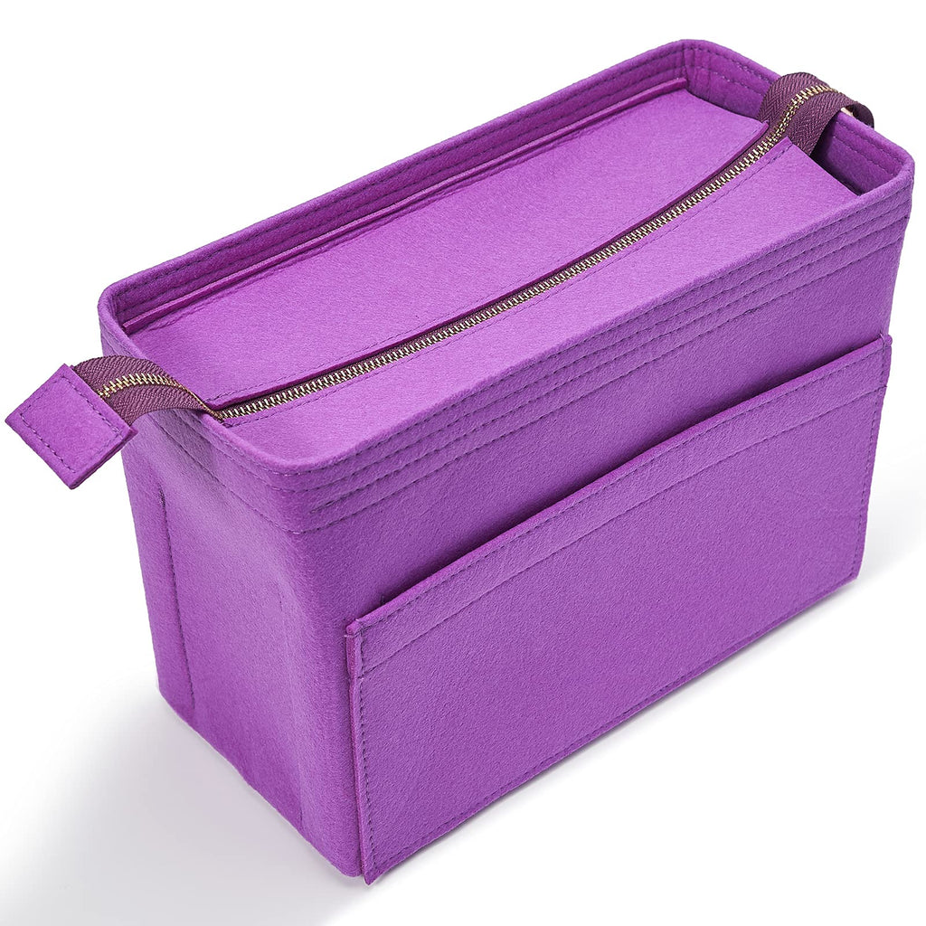 Vercord Felt Zipper Handbag Tote Purse Duffel Backpack Organizer Insert Purple Small