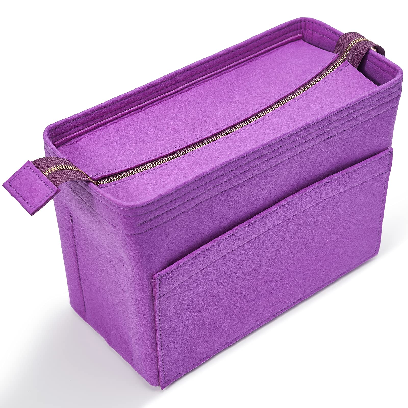Vercord Felt Zipper Handbag Tote Purse Duffel Backpack Organizer Insert Purple Small