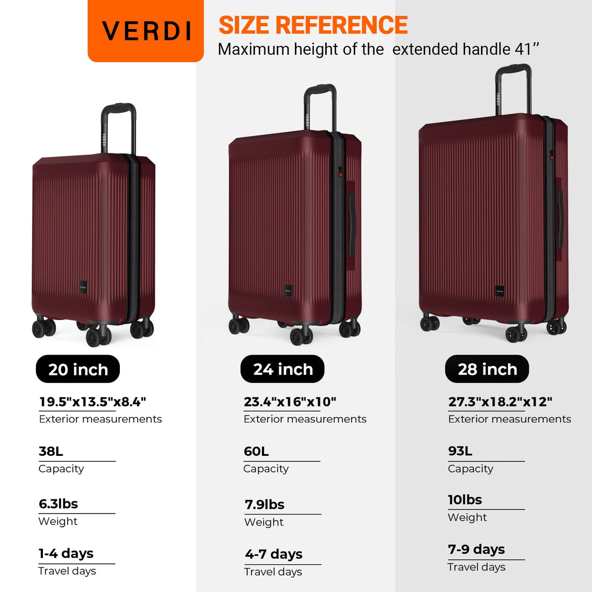 Verdi Hardside Carry On Luggage with Spinner Wheels, Lightweight Travel Suitcase