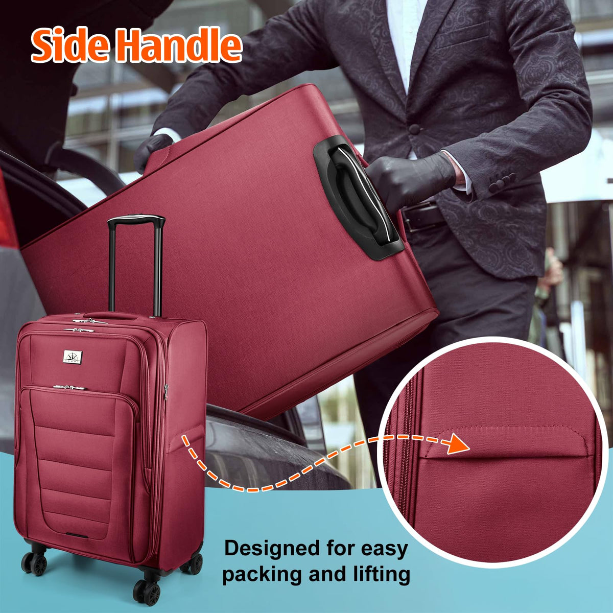 Verdi Softside Expandable 24 Inch Luggage with Spinner Wheels Lightweight Suitcase (Burgundy, Checked - Large 24 - Inch)