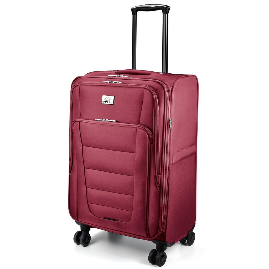 Verdi Softside Expandable 24 Inch Luggage with Spinner Wheels Lightweight Suitcase (Burgundy, Checked-Large 24-Inch)