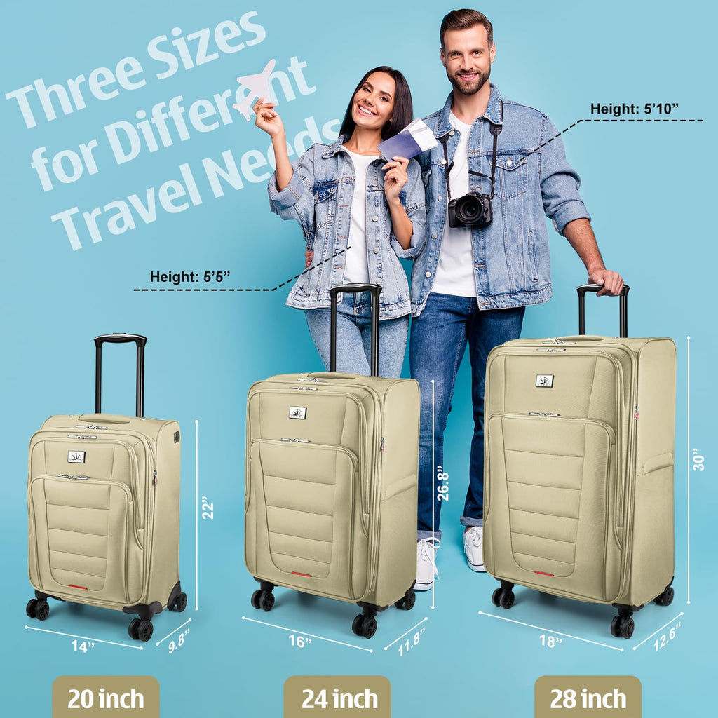Verdi Softside Expandable 28 Inch Luggage with Spinner Wheels Lightweight Large Suitcase (Khaki, Checked - Large 28 - Inch)