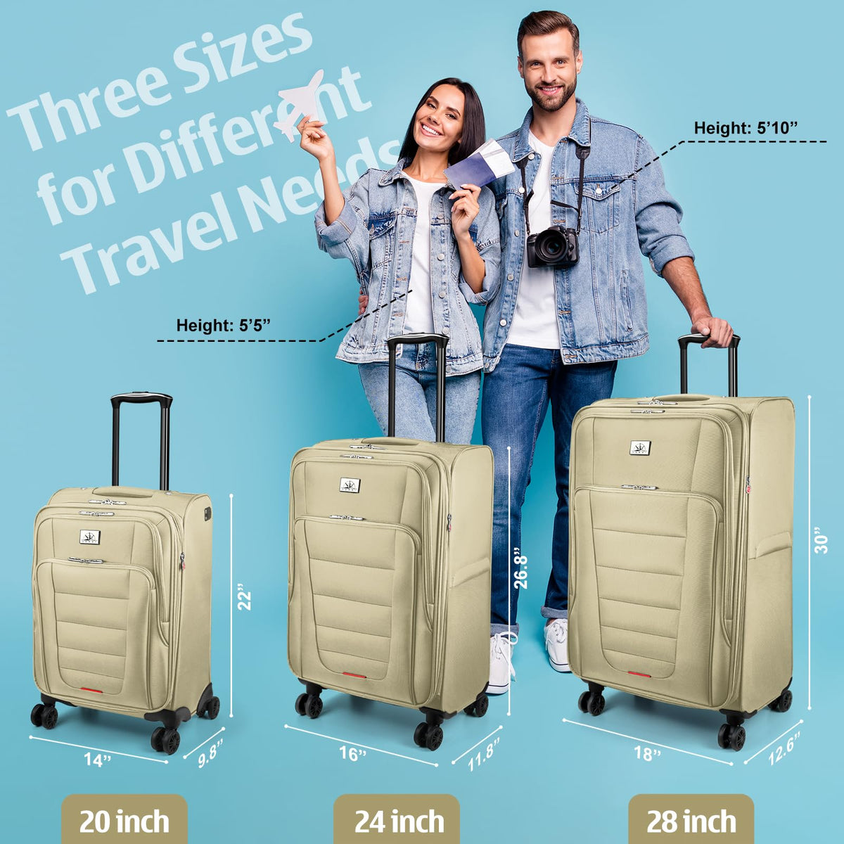 Verdi Softside Expandable 28 Inch Luggage with Spinner Wheels Lightweight Large Suitcase (Khaki, Checked - Large 28 - Inch)