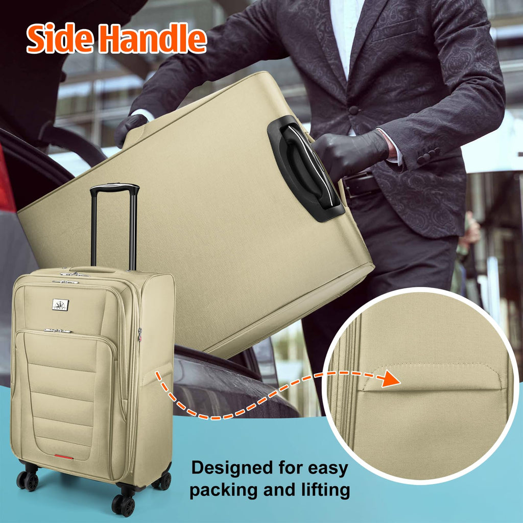 Verdi Softside Expandable 28 Inch Luggage with Spinner Wheels Lightweight Large Suitcase (Khaki, Checked - Large 28 - Inch)