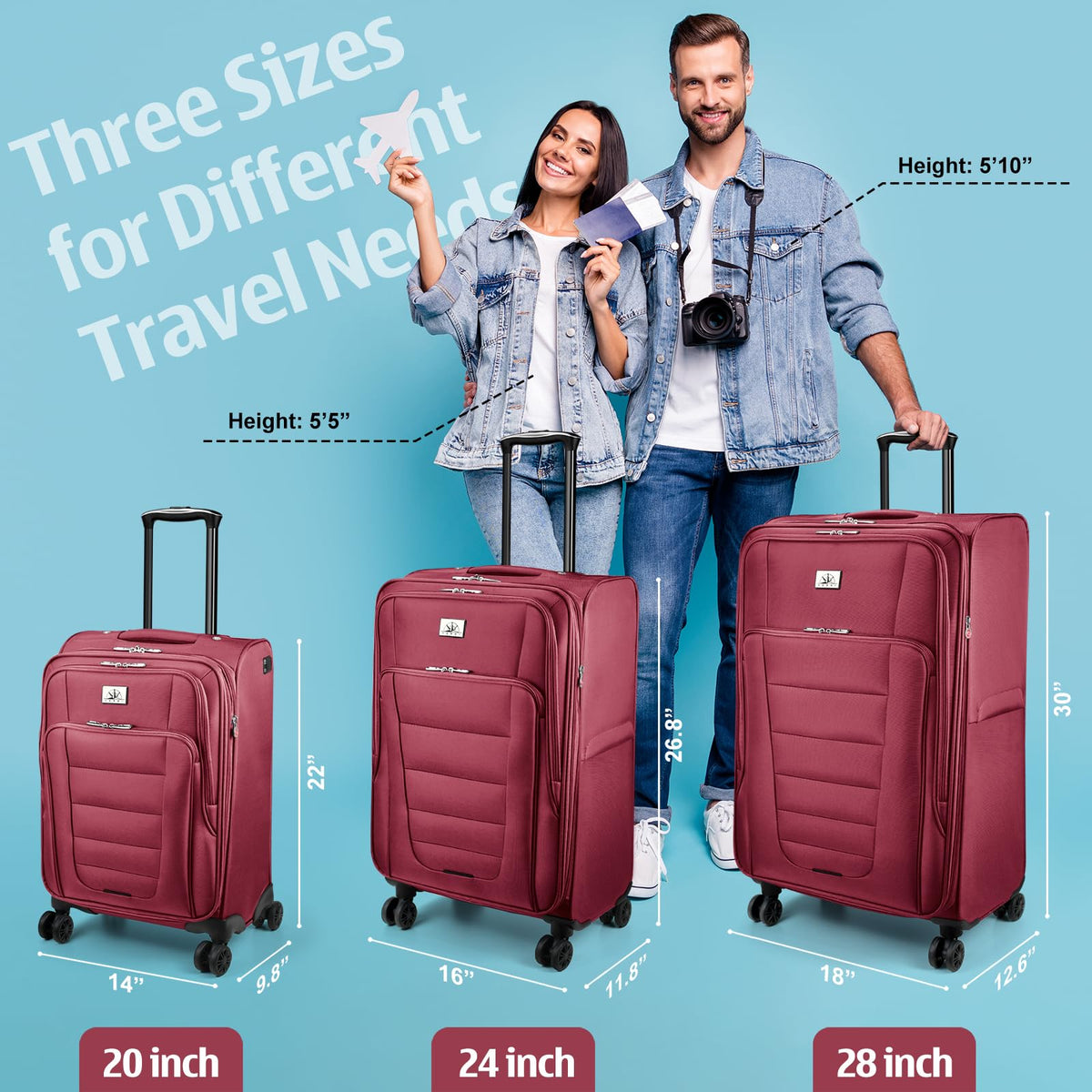 Verdi Softside Expandable 28 Inch Luggage with Spinner Wheels Lightweight Travel Suitcase (Burgundy, Checked - Large 28 - Inch)