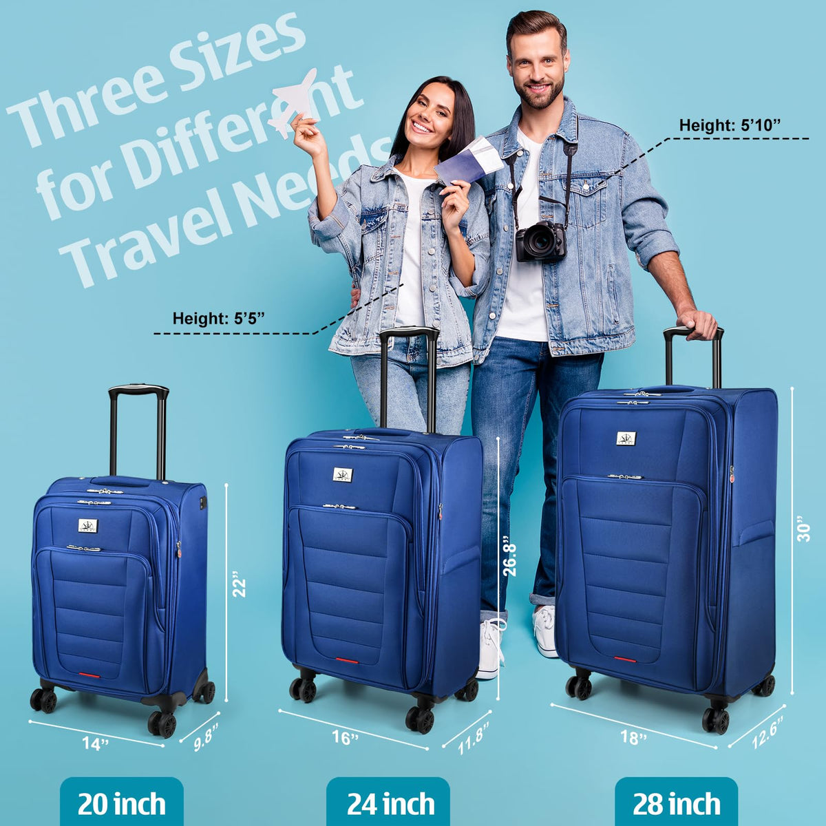 Verdi Softside Expandable 28 Inch Luggage with Spinner Wheels Lightweight Travel Suitcase (Navy, Checked - Large 28 - Inch)