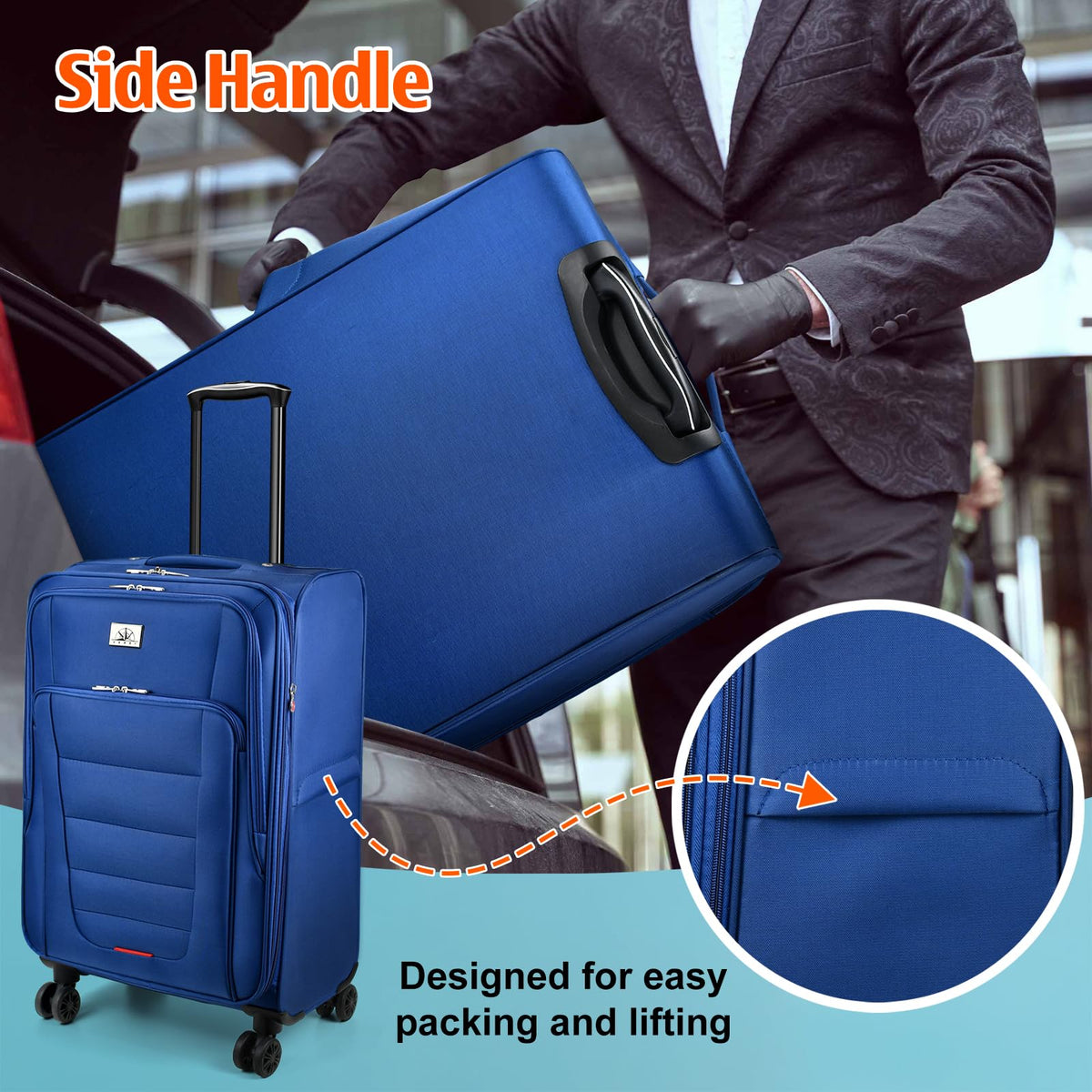 Verdi Softside Expandable 28 Inch Luggage with Spinner Wheels Lightweight Travel Suitcase (Navy, Checked - Large 28 - Inch)