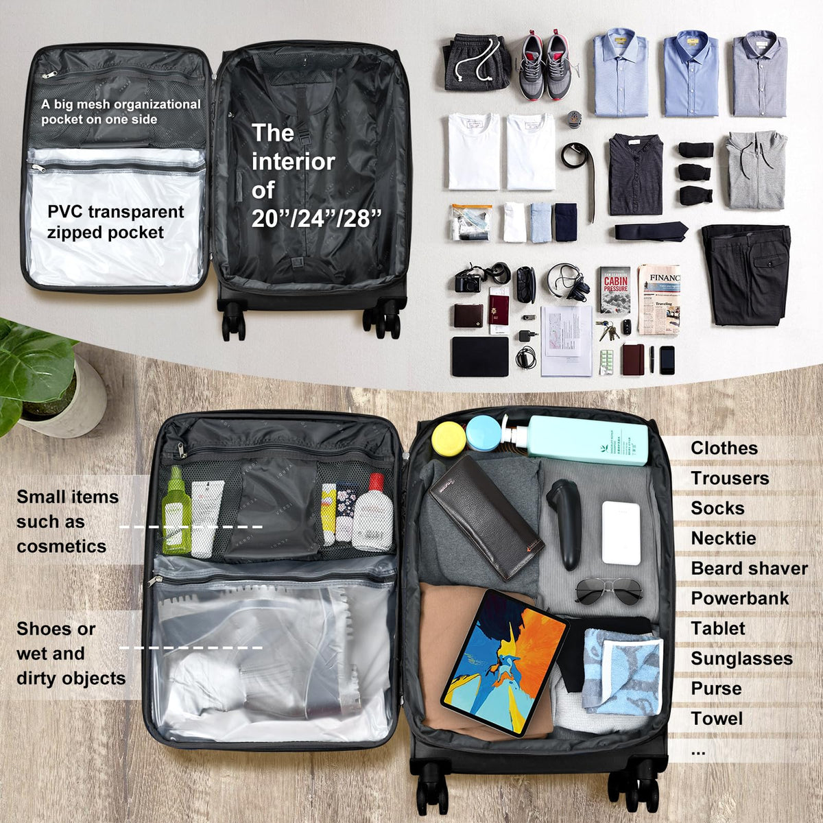 Verdi Softside Expandable Carry - On Luggage with Spinner Wheel USB Port Lightweight (Black, 20 - Inch Carry - On)