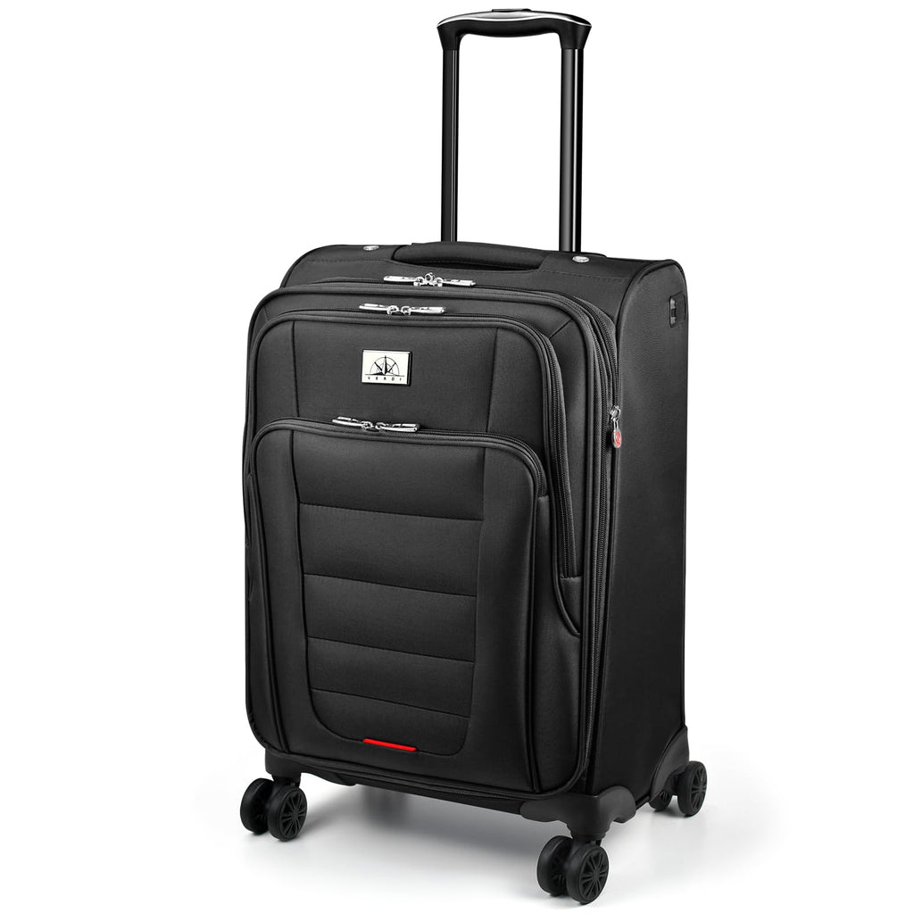 Verdi Softside Expandable Carry-On Luggage with Spinner Wheel USB Port Lightweight (Black, 20-Inch Carry-On)