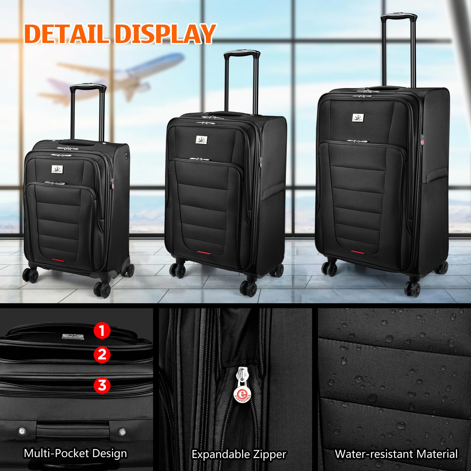 Verdi Softside Expandable Carry - On Luggage with Spinner Wheel USB Port Lightweight (Black, 20 - Inch Carry - On)