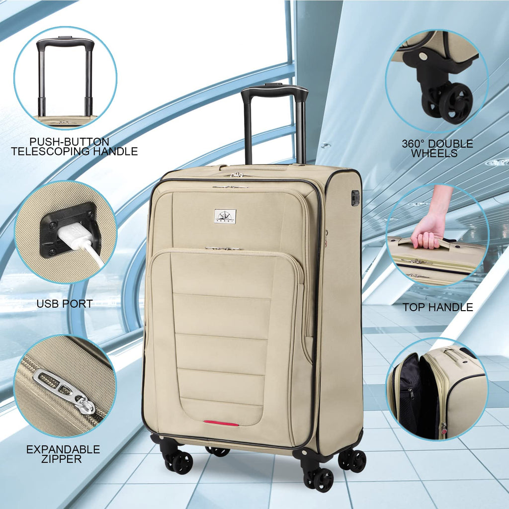 Verdi Travel Carry On Luggage with Spinner Wheels Softshell Lightweight Expandable 20 Inch Suitcase with USB Charging Port and 8 - wheel Spinners Carryon Bag
