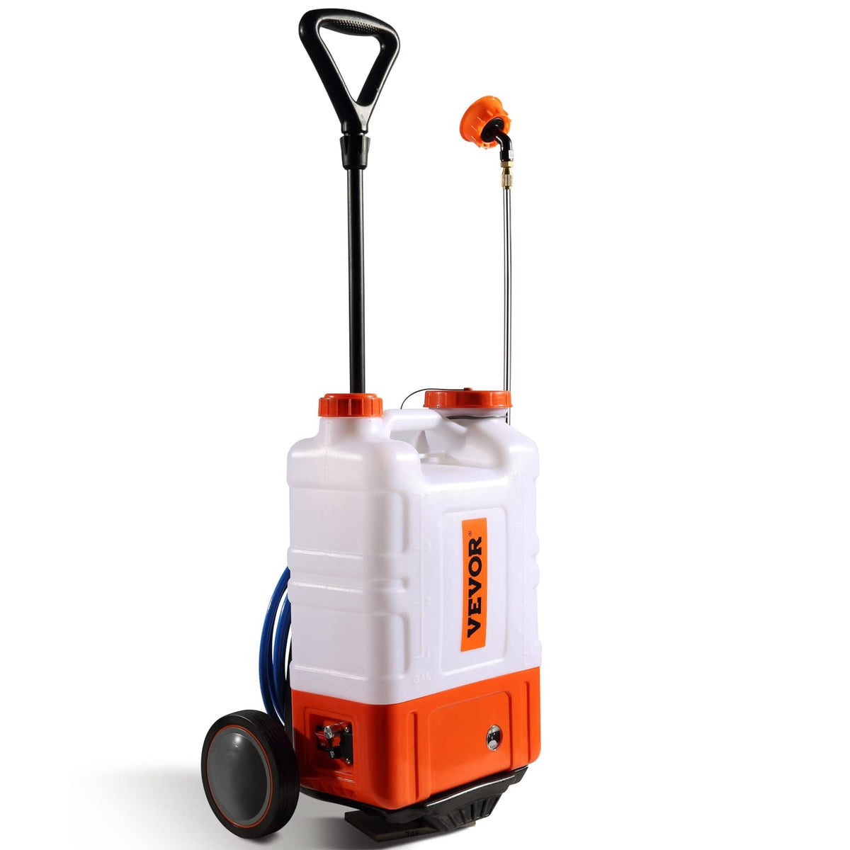 VEVOR 4 Gallon Battery Powered Backpack Sprayer with Wheeled Cart, Adjustable 0 - 94 PSI, 13FT Hose, 6 Nozzles, 2 Wands Included, Wide Mouth Lid for Weeding, Cleaning, Long Spray Time Without Fatigue