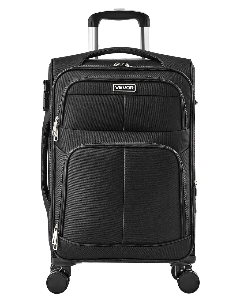 VEVOR Softside Expandable Luggage with Spinner Wheels, 20-Inch Softside Carry on Luggage, Lightweight Checked Suitcase with Expandable Zippered Pocket and TSA Lock, Black