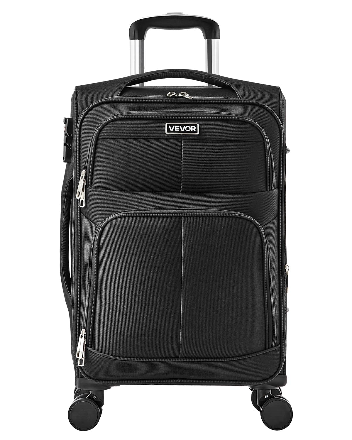 VEVOR Softside Expandable Luggage with Spinner Wheels, 20-Inch Softside Carry on Luggage, Lightweight Checked Suitcase with Expandable Zippered Pocket and TSA Lock, Black