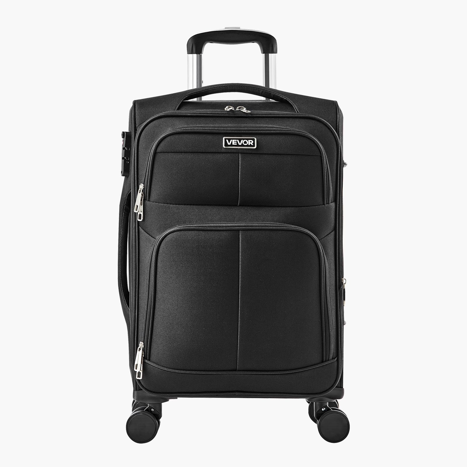 VEVOR Softside Expandable Luggage with Spinner Wheels, 20 - Inch Softside Carry on Luggage, Lightweight Checked Suitcase with Expandable Zippered Pocket and TSA Lock, Black