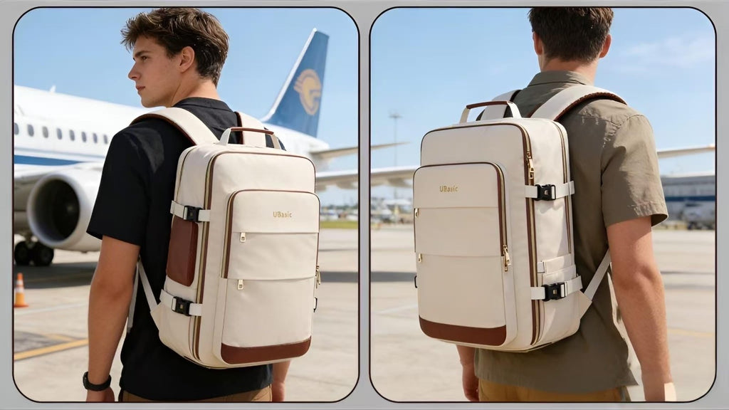 VICKEYWIN Travel Backpack with Separate Shoe Compartment Laptop Bag for Business/Leisure,Water - Resistant Durable Backpack (Beige)