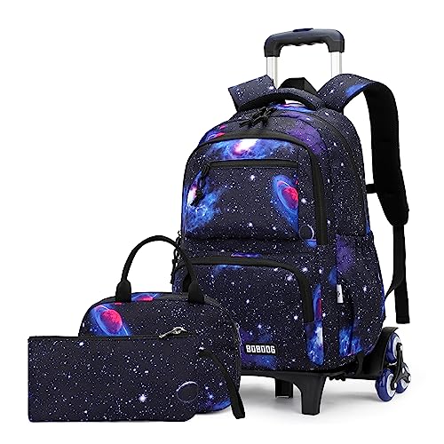 VIDOSCLA Galaxy Kids Rolling Backpack for Boys Primary Students Wheeled Bookbags for School