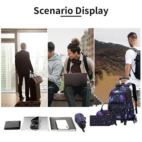 VIDOSCLA Galaxy Kids Rolling Backpack for Boys Primary Students Wheeled Bookbags for School