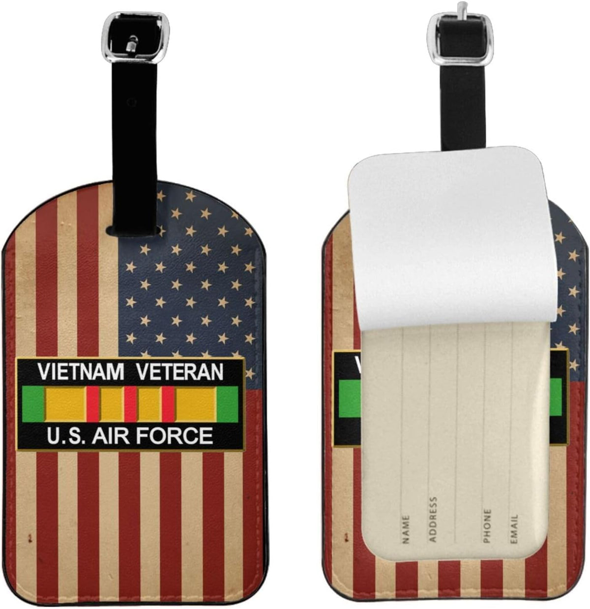 Vietnam Veteran U.S. Air Force Leather Luggage Tags for Men Women for Suitcases-Baggage Bag Tag Suitcase Labels ID Tags with Full Back Privacy Cover