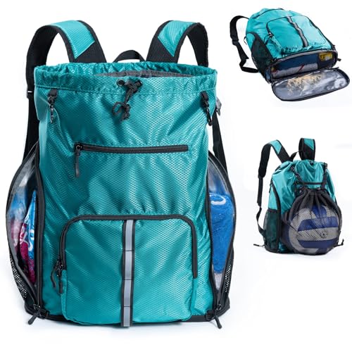 VIGEGARI Large Beach Backpack Waterproof Sandproof - Customized Oversized Drawstring Pool Bag with Shoe Compartment for Toiletries, Towels, Gym, Travel