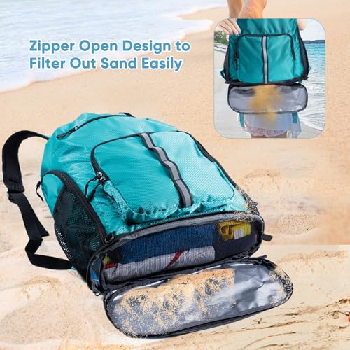 VIGEGARI Large Beach Backpack Waterproof Sandproof - Customized Oversized Drawstring Pool Bag with Shoe Compartment for Toiletries, Towels, Gym, Travel