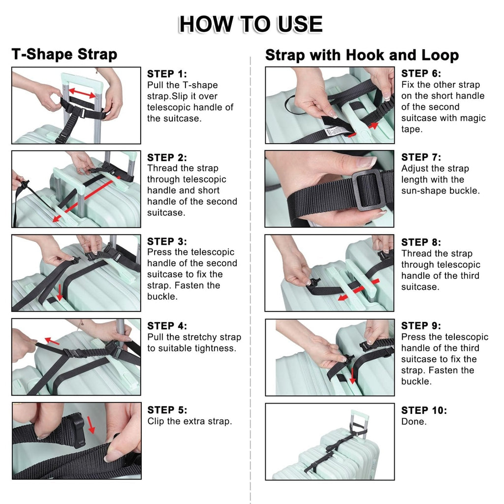 Vigorport Luggage Straps, Metal Luggage Connector Straps for Suitcases, Stretchable Add a Bag Adjustable Accessories Travel Belts (Black, Normal)