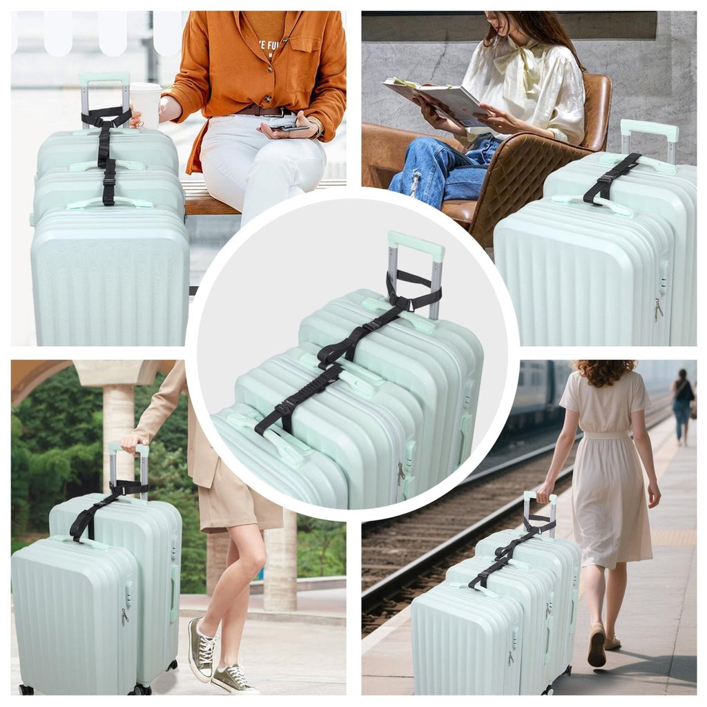 Vigorport Luggage Straps, Metal Luggage Connector Straps for Suitcases, Stretchable Add a Bag Adjustable Accessories Travel Belts (Black, Normal)