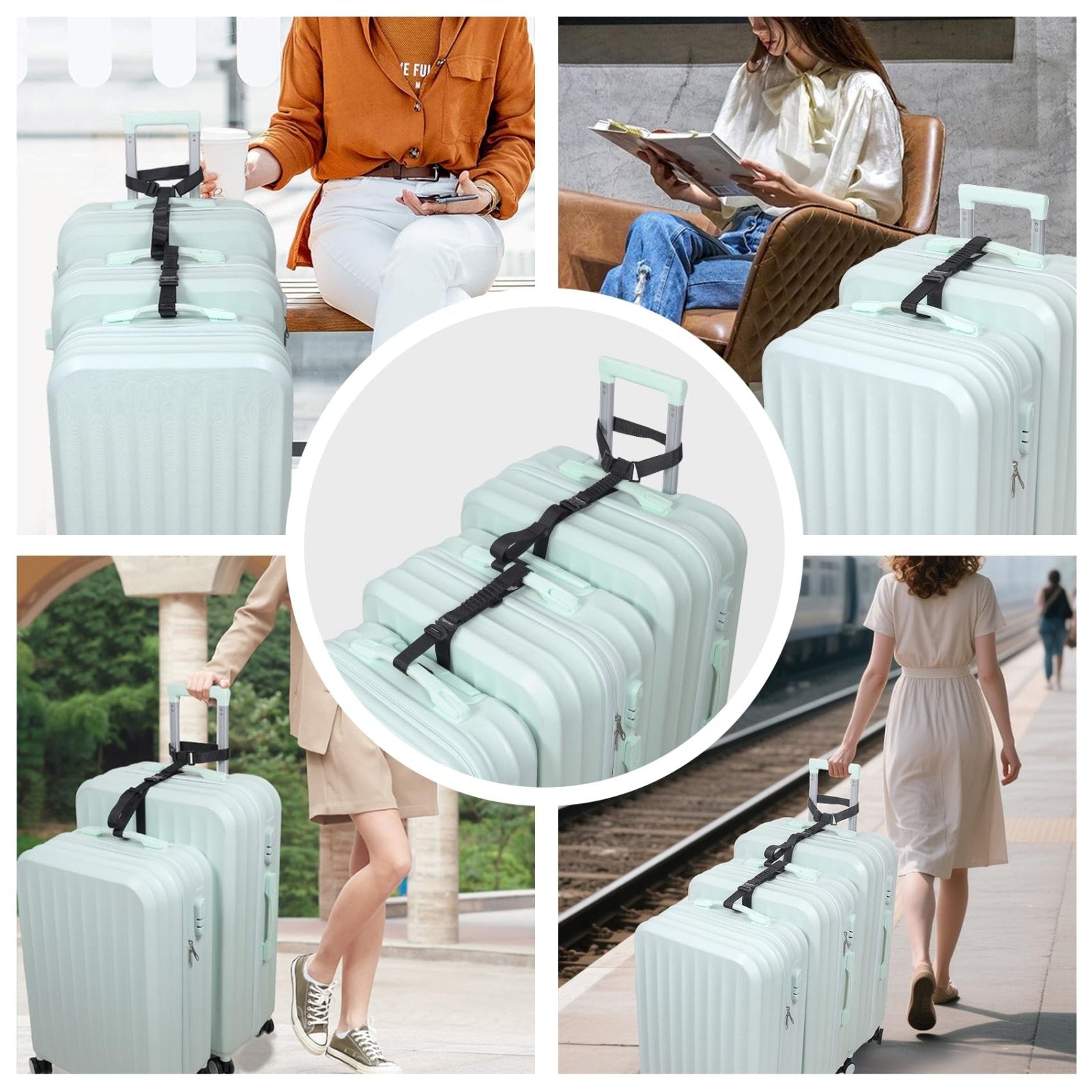 Vigorport Luggage Straps, Metal Luggage Connector Straps for Suitcases, Stretchable Add a Bag Adjustable Accessories Travel Belts (Black, Normal)