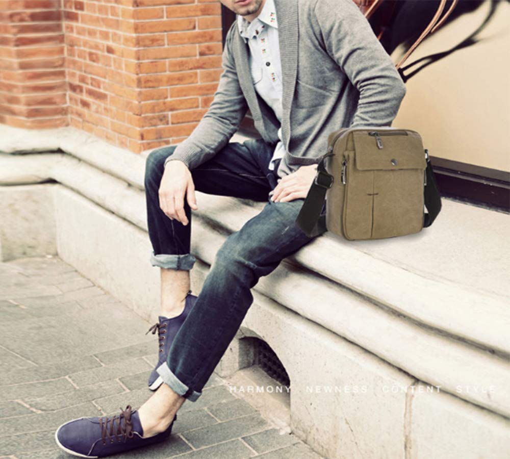 Vintage Canvas Cross Body Casual Shoulder Bag, Multipurpose Messenger Bag Purse Briefcase Travel Organizer Bag Multi - pocket Handbag , Coffee
