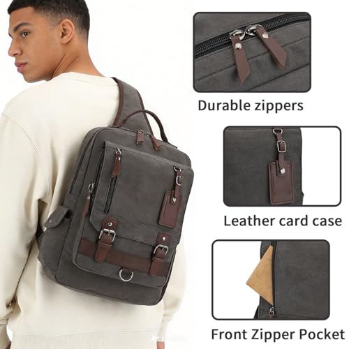 Vintage Messenger Bag, Canvas Backpack for Travel, Men's Shoulder Bag, Dual-use Bag for Hand Carry and Crossbody Carry (C-Black)