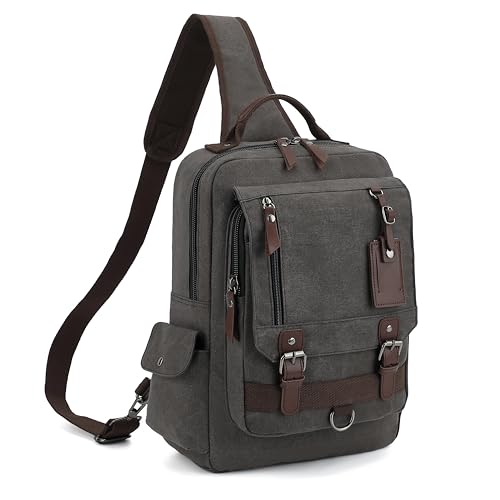 Vintage Messenger Bag, Canvas Backpack for Travel, Men's Shoulder Bag, Dual-use Bag for Hand Carry and Crossbody Carry (C-Black)