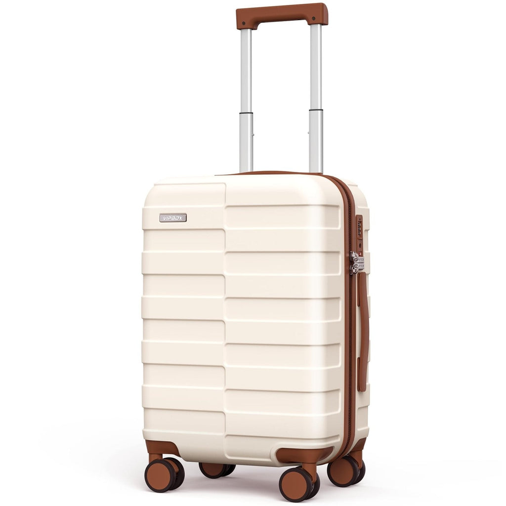 Vipbox Carry On Luggage 20 Inch Hardside Ultra Durable 100% PC Lightweight Small Travel Suitcase with Wheels TSA Lock, Elegant White