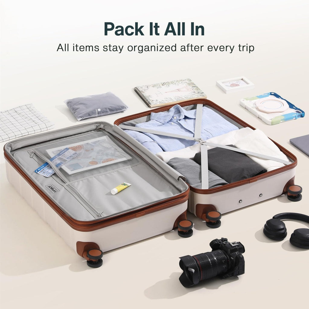 Vipbox Carry On Luggage 20 Inch Hardside Ultra Durable 100% PC Lightweight Small Travel Suitcase with Wheels TSA Lock, Elegant White