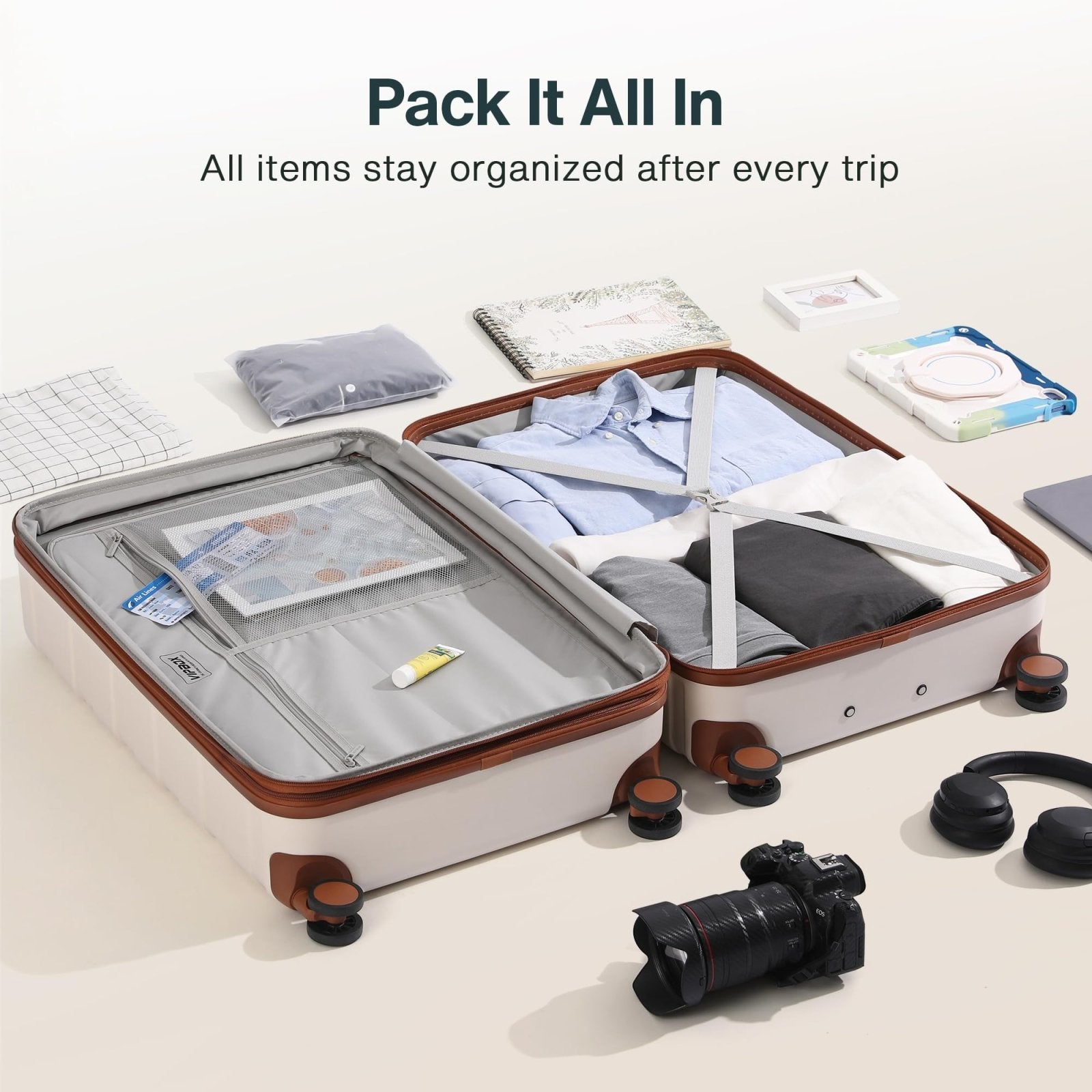 Vipbox Carry On Luggage 20 Inch Hardside Ultra Durable 100% PC Lightweight Small Travel Suitcase with Wheels TSA Lock, Elegant White