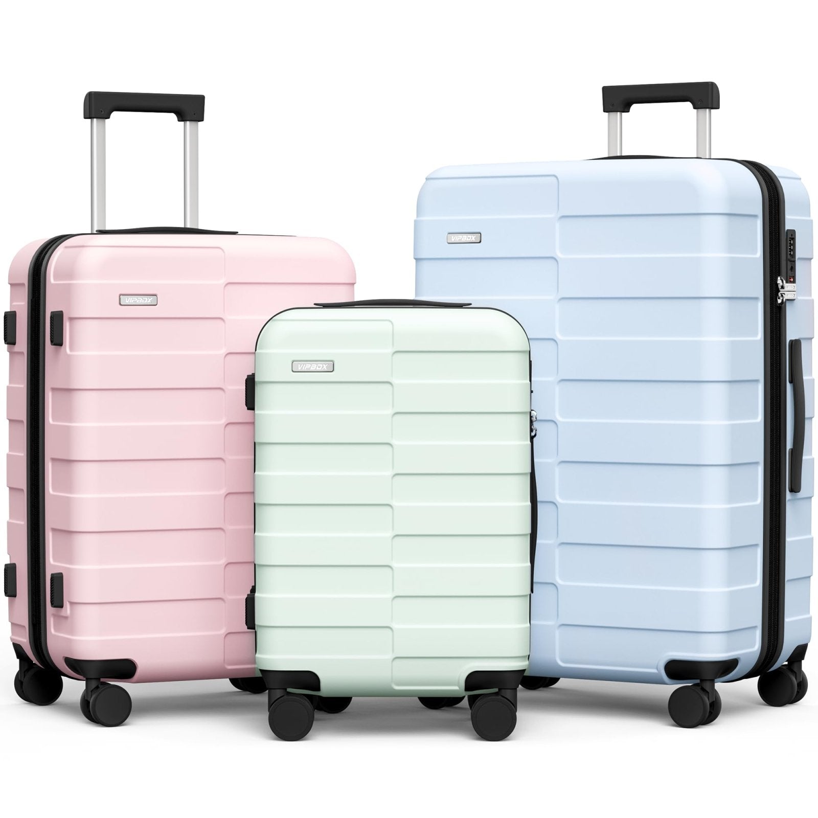 Vipbox Luggage Sets 3 Piece (3-YEARS VIP SERVICE) Hardside Expandable Ultra Durable 100% PC Lightweight Carry On Family Travel Suitcase Set with TSA Lock Spinner Wheels, 3in1 Macaron Colors Set (BPG)